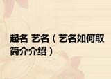 起名 艺名（艺名如何取简介介绍）