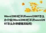 Word2003打不开word2007怎么办介绍(Word2003打不开word2007怎么办详细情况如何)