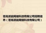 苍南派能网络科技有限公司招聘信息（苍南派能网络科技有限公司）