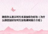 微信怎么显示对方未添加你为好友（为什么微信加好友对方没有通知简介介绍）