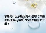 苹果为什么手机没有4g信号（苹果手机没有4g信号了怎么处理简介介绍）