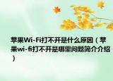 苹果Wi-Fi打不开是什么原因（苹果wi-fi打不开是哪里问题简介介绍）