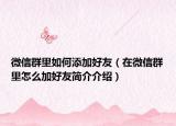 微信群里如何添加好友（在微信群里怎么加好友简介介绍）