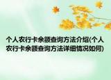 个人农行卡余额查询方法介绍(个人农行卡余额查询方法详细情况如何)