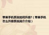 苹果手机系统如何升级?（苹果手机怎么升级系统简介介绍）