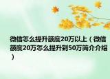 微信怎么提升额度20万以上（微信额度20万怎么提升到50万简介介绍）