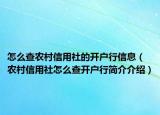 怎么查农村信用社的开户行信息（农村信用社怎么查开户行简介介绍）