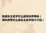 知道车主名字怎么查询车牌号码（用车牌号怎么查车主名字简介介绍）