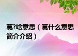 莫?啥意思（莫什么意思简介介绍）