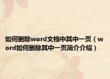 如何删除word文档中其中一页（word如何删除其中一页简介介绍）