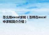 怎么给excel求和（怎样在excel中求和简介介绍）