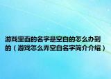 游戏里面的名字是空白的怎么办到的（游戏怎么弄空白名字简介介绍）