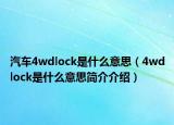 汽车4wdlock是什么意思（4wdlock是什么意思简介介绍）