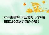 cpu使用率100正常吗（cpu使用率100怎么办简介介绍）