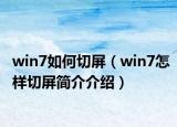 win7如何切屏（win7怎样切屏简介介绍）