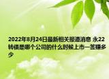 2022年8月24日最新相关报道消息 永22转债是哪个公司的什么时候上市一签赚多少