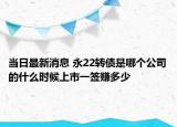 当日最新消息 永22转债是哪个公司的什么时候上市一签赚多少