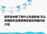 新农合中断了有什么负面影响 怎么恢复新农合缴费具体情况详细内容介绍