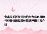 专家提前还贷是违约行为或有风险 并非最佳选择具体情况详细内容介绍