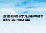 当日最新消息 房贷每月还款明细怎么查询 可以提前还款吗