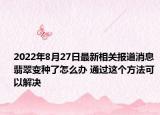 2022年8月27日最新相关报道消息 翡翠变种了怎么办 通过这个方法可以解决