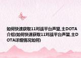 如何快速获取11对战平台声望,主DOTA介绍(如何快速获取11对战平台声望,主DOTA详细情况如何)