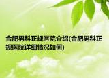 合肥男科正规医院介绍(合肥男科正规医院详细情况如何)