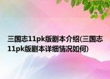 三国志11pk版剧本介绍(三国志11pk版剧本详细情况如何)