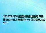 2022年8月28日最新相关报道消息 胡锡进谈卖20元芹菜被罚6.6万 处罚真是太过分了