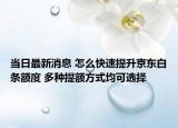 当日最新消息 怎么快速提升京东白条额度 多种提额方式均可选择