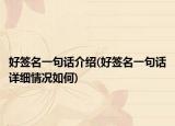 好签名一句话介绍(好签名一句话详细情况如何)