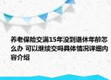 养老保险交满15年没到退休年龄怎么办 可以继续交吗具体情况详细内容介绍