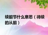 续前节什么意思（待续的从前）
