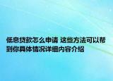 低息贷款怎么申请 这些方法可以帮到你具体情况详细内容介绍
