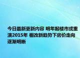 今日最新更新内容 明年起楼市或重演2015年 棚改新趋势下房价走向逐渐明晰