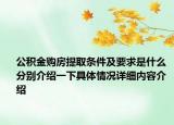 公积金购房提取条件及要求是什么 分别介绍一下具体情况详细内容介绍