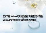 怎样给Word文档加密介绍(怎样给Word文档加密详细情况如何)