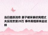 当日最新消息 妻子被家暴欲离婚丈夫反而索要20万 事件真相原来是这样