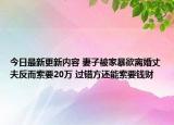 今日最新更新内容 妻子被家暴欲离婚丈夫反而索要20万 过错方还能索要钱财
