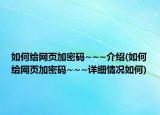 如何给网页加密码~~~介绍(如何给网页加密码~~~详细情况如何)