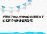 把握当下的名言诗句介绍(把握当下的名言诗句详细情况如何)