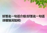 好签名一句话介绍(好签名一句话详细情况如何)