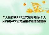 个人所得税APP正式启用介绍(个人所得税APP正式启用详细情况如何)
