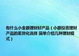 有什么小金额理财好产品（小额投资理财产品的差异化选择 简单介绍几种理财模式）