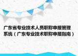广东省专业技术人员职称申报管理系统（广东专业技术职称申报指南）
