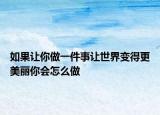 如果让你做一件事让世界变得更美丽你会怎么做