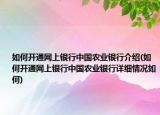 如何开通网上银行中国农业银行介绍(如何开通网上银行中国农业银行详细情况如何)