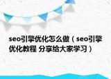 seo引擎优化怎么做（seo引擎优化教程 分享给大家学习）