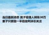 当日最新消息 男子给情人转账30万妻子只要回一半后续判决引关注