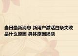 当日最新消息 新用户激活白条失败是什么原因 具体原因揭晓